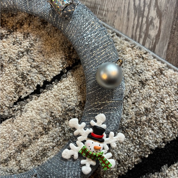 Christmas holiday wreath silver tinsel snow snowman drums homemade handmade 14” - Picture 4 of 6